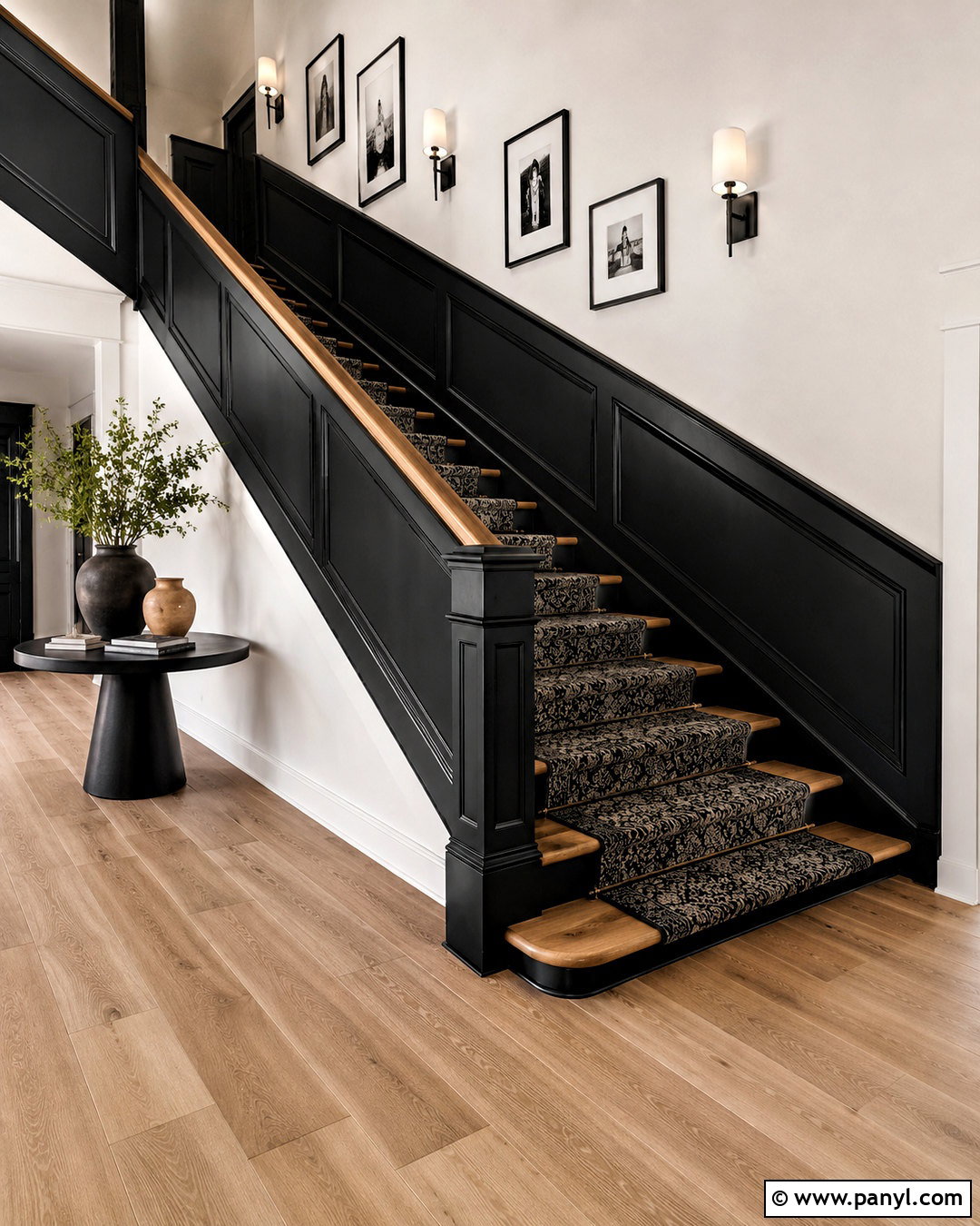 Black Wainscoting Staircase - 20 dark wainscoting ideas