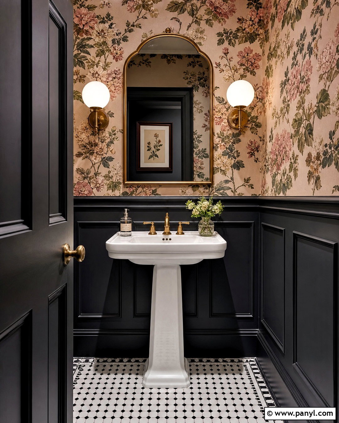 Black Wainscoting With Vintage Floral Wallpaper - 20 wainscoting with wallpaper ideas