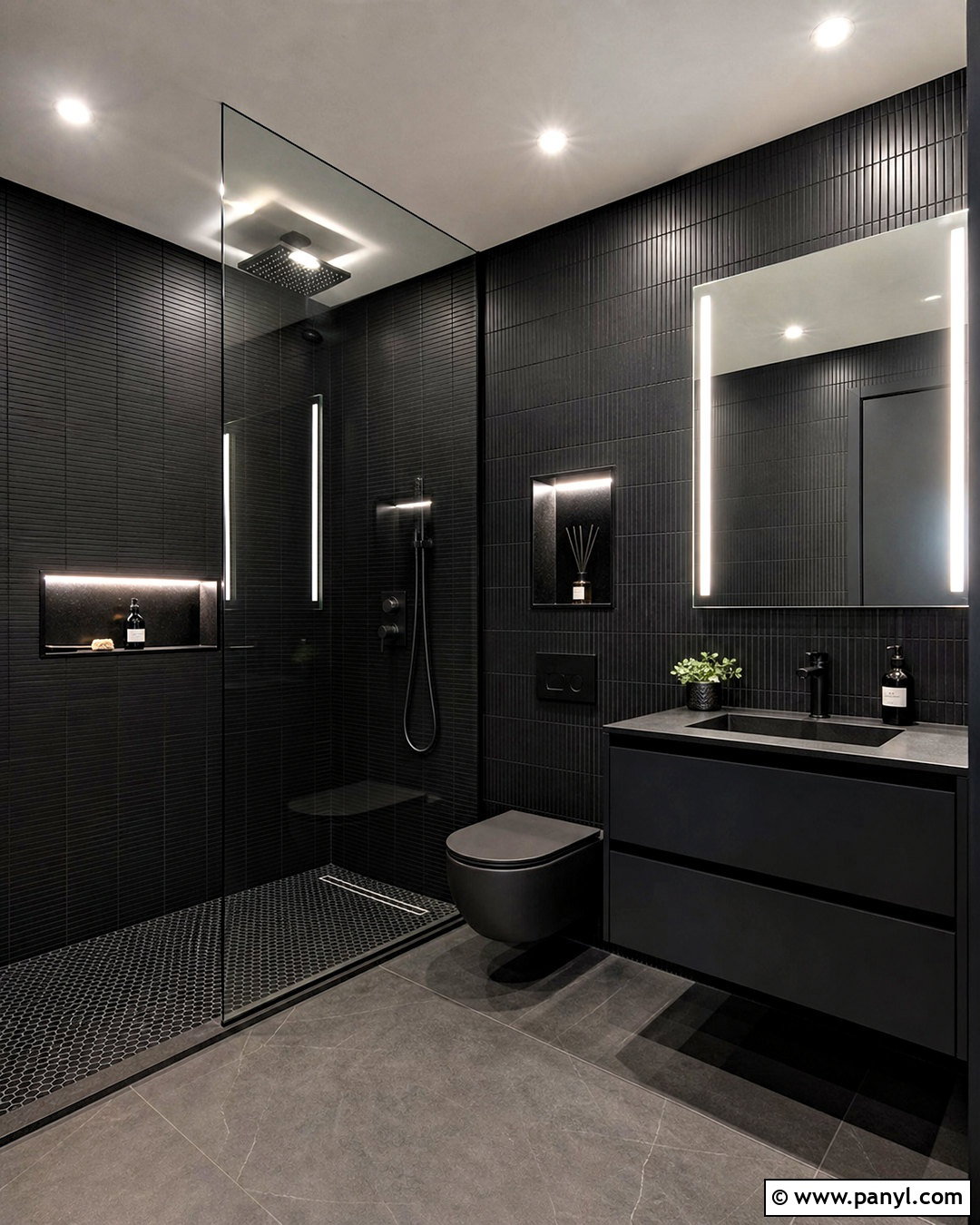 Black Walk-In Shower Bathroom - 20 all black bathroom ideas