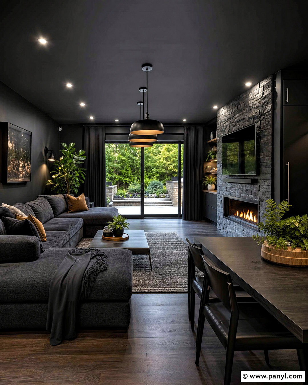 Black Walkout Basement - 20 all black basement ideas