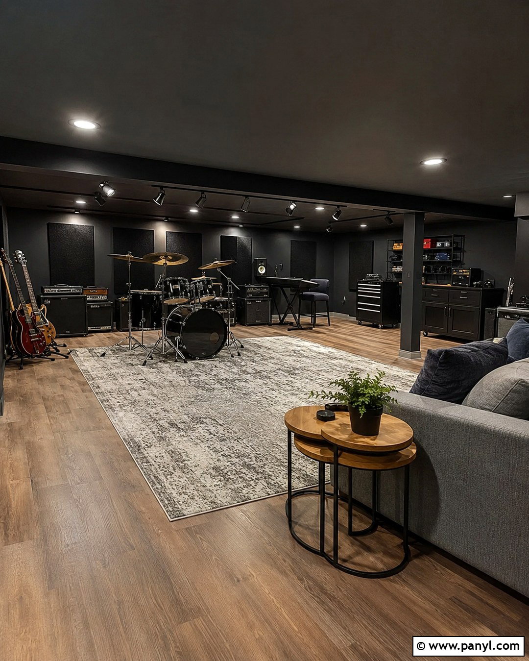 Black Wall Basement Band Room - 20 Black Wall Music Room Ideas