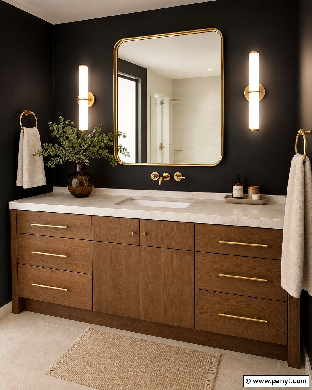 Black Wall Bathroom Vanity With Brass Hardware - 20 Modern Bathroom Vanity With Black Wall Ideas