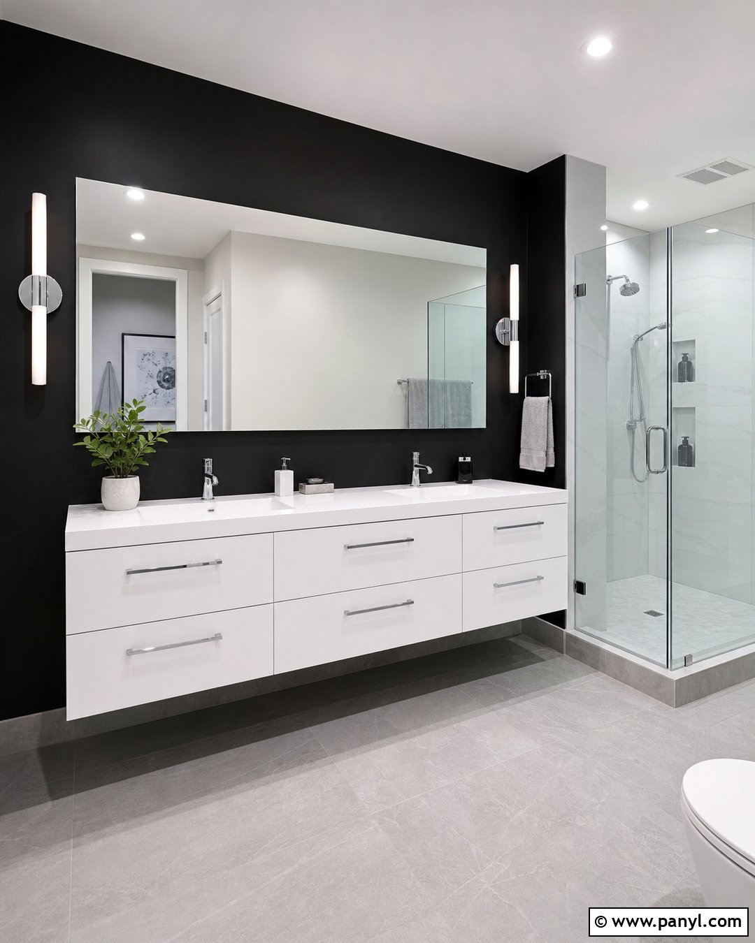 Black Wall Bathroom Vanity With Chrome Fixtures - 20 Modern Bathroom Vanity With Black Wall Ideas