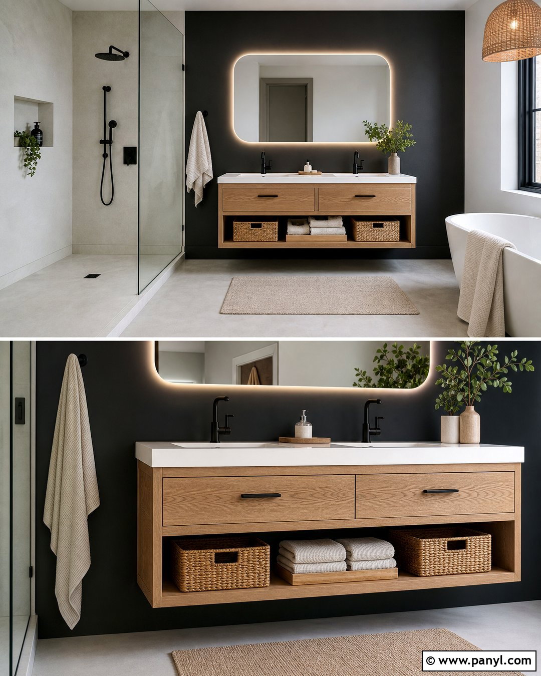 Black Wall Bathroom Vanity With Open Shelf - 20 Modern Bathroom Vanity With Black Wall Ideas