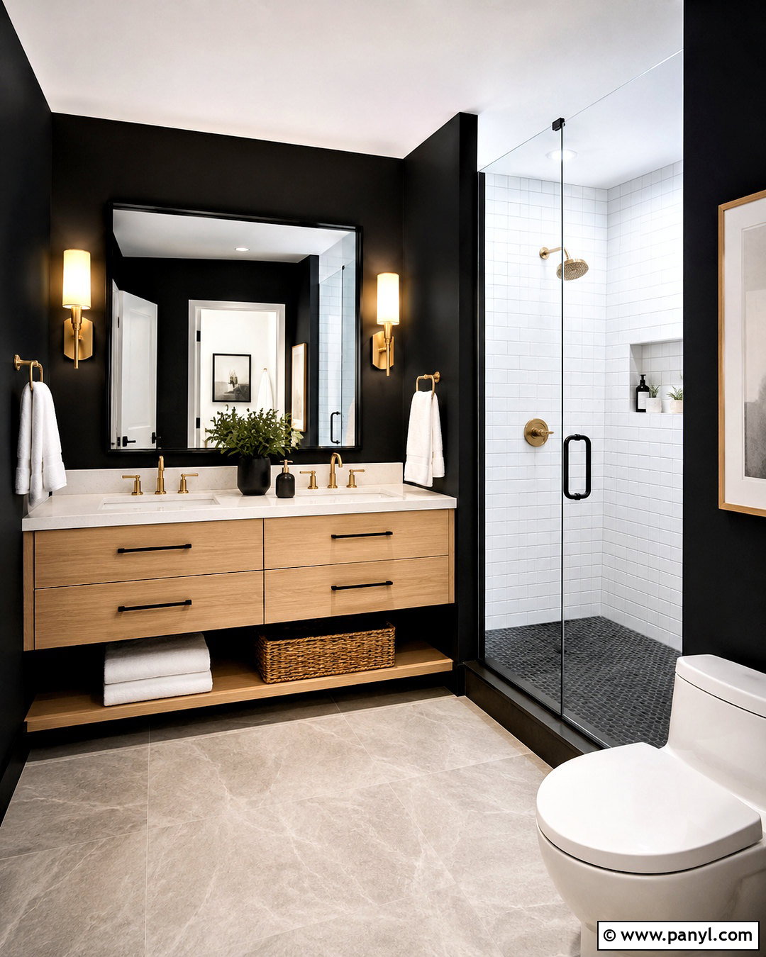 Black Wall Bathroom With White Tile - 20 black wall aesthetic ideas
