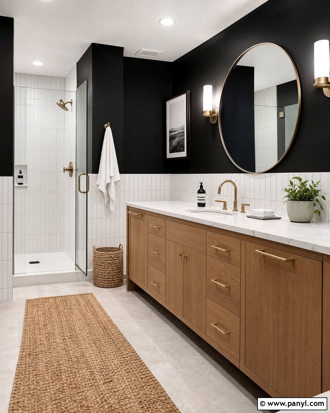 Black Wall Bathroom With White Tile - 30 Black Wall Interior Ideas
