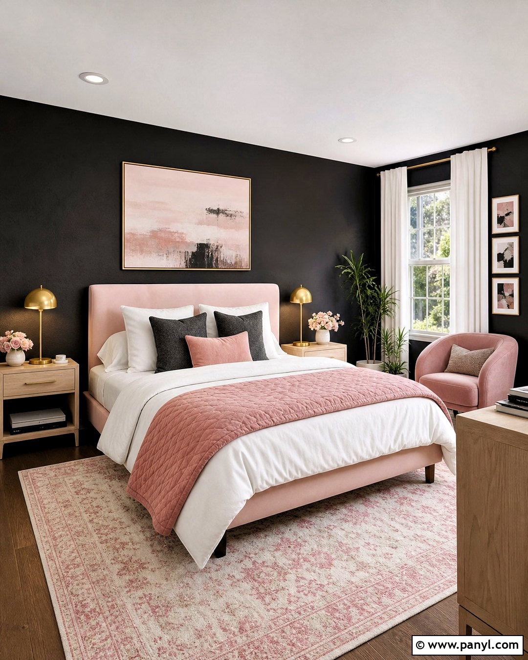 Black Wall Bedroom With Blush Pink Decor - 20 black wall bedroom decor ideas