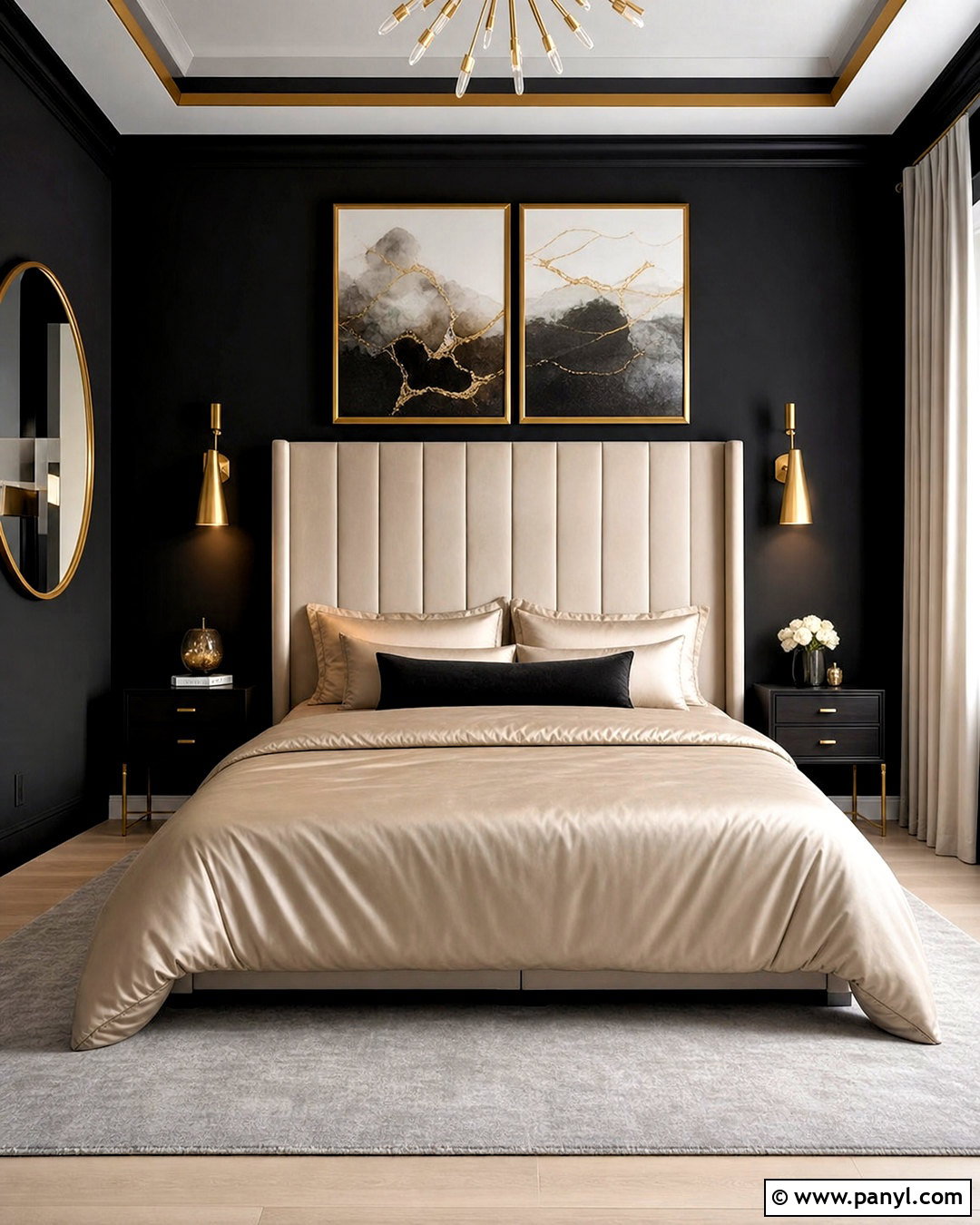 Black Wall Bedroom With Gold Accents - 20 black wall bedroom decor ideas
