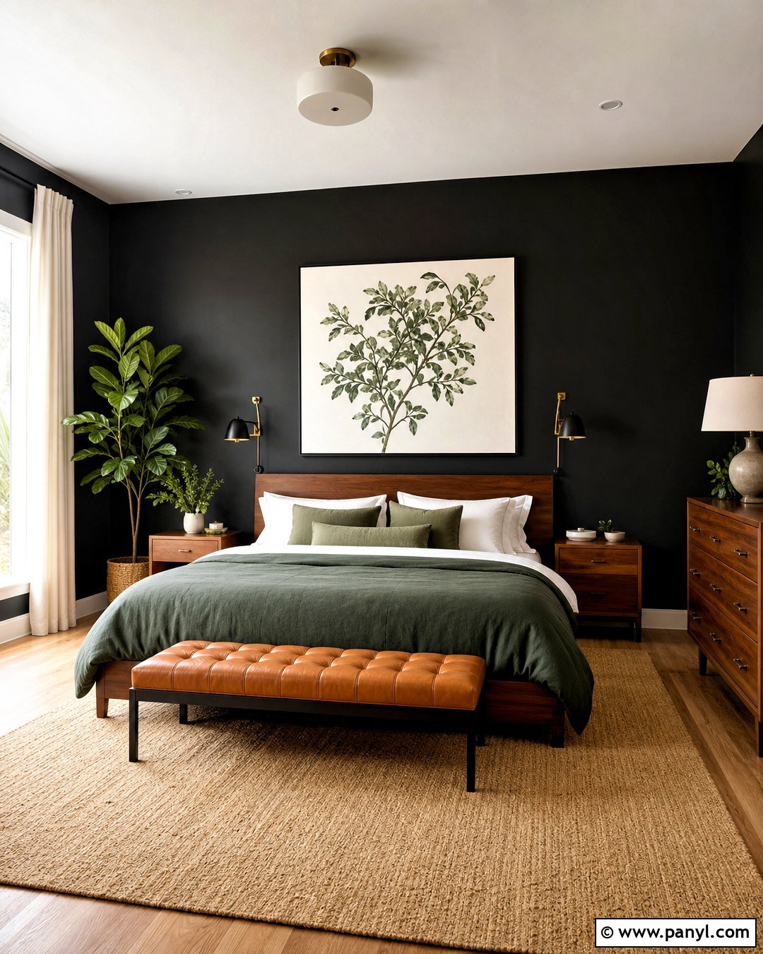 Black Wall Bedroom With Green Bedding - 20 black wall bedroom decor ideas