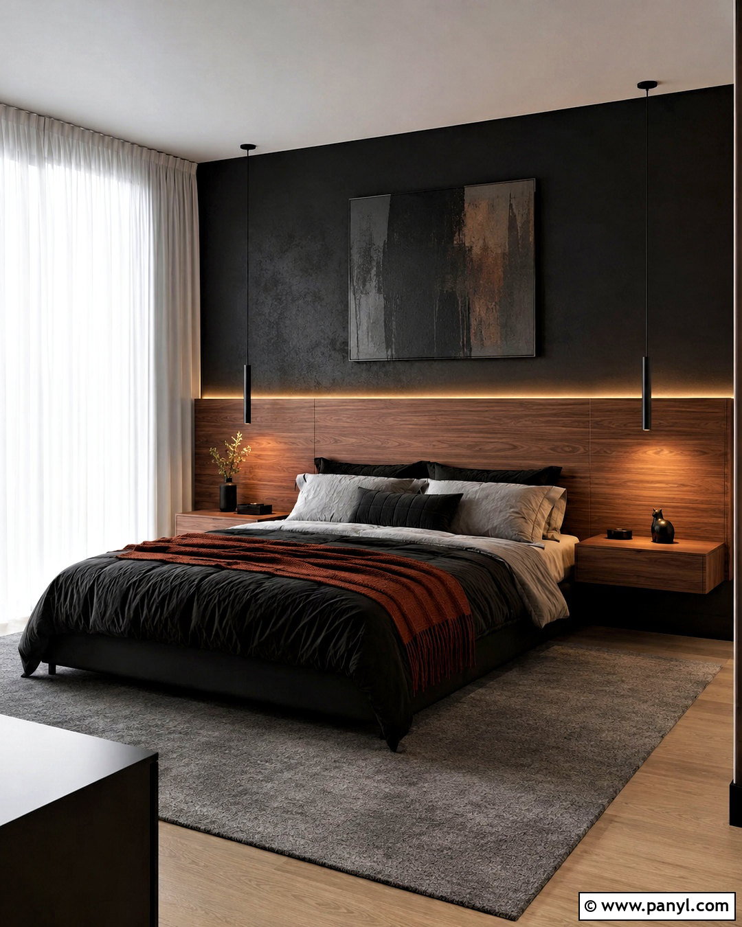 Black Wall Bedroom With LED Lighting - 20 black wall aesthetic ideas
