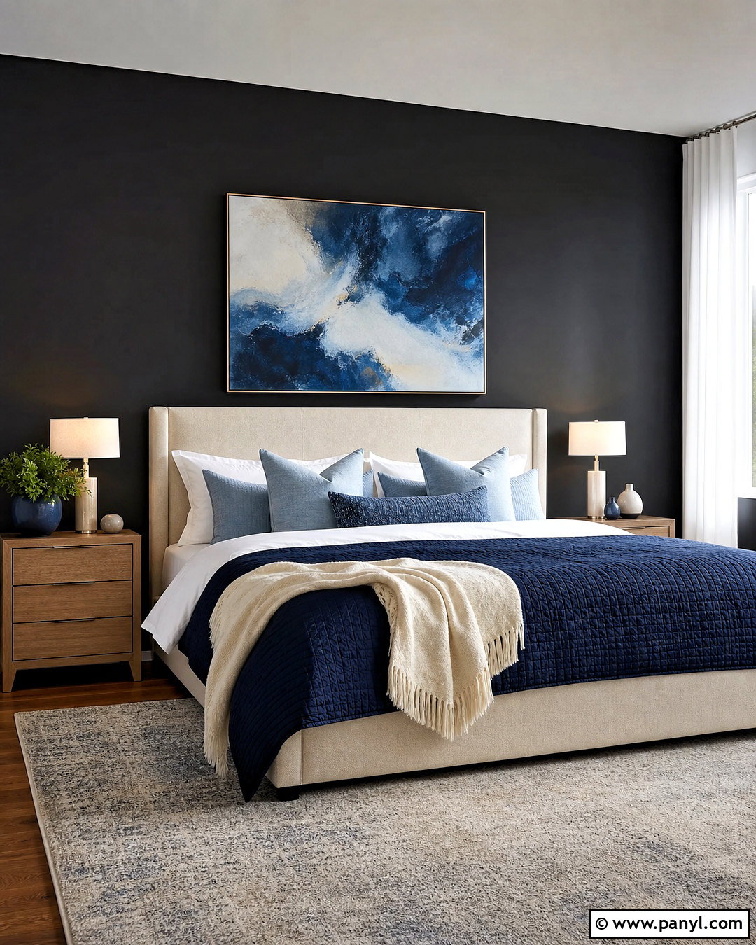 Black Wall Bedroom With Navy Blue Decor - 20 black wall bedroom decor ideas