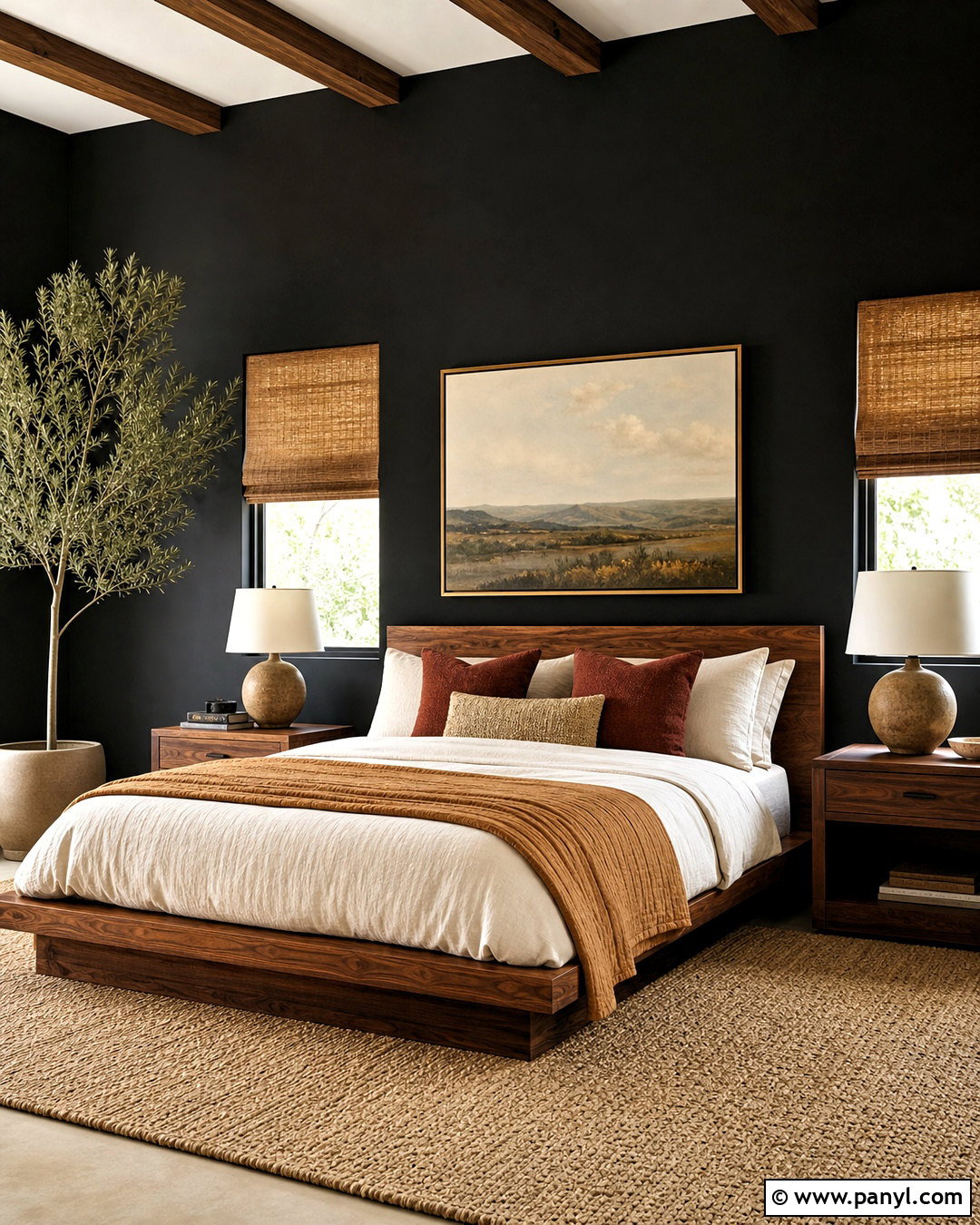 Black Wall Bedroom With Warm Wood Furniture - 20 black wall bedroom decor ideas