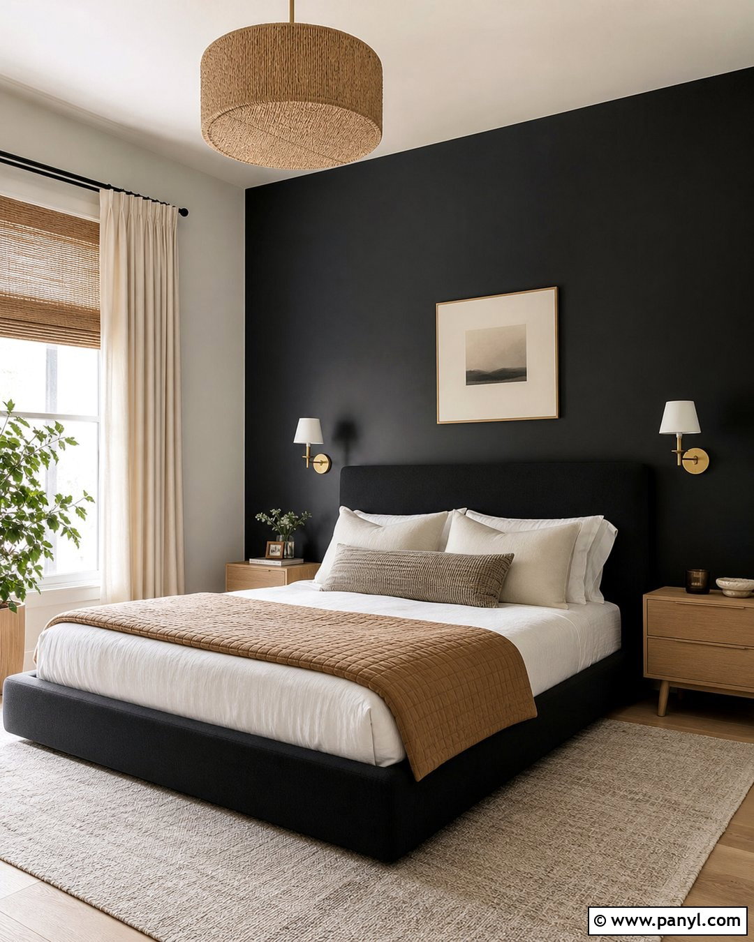 Black Wall Bedroom With White Bedding - 30 Black Wall Interior Ideas