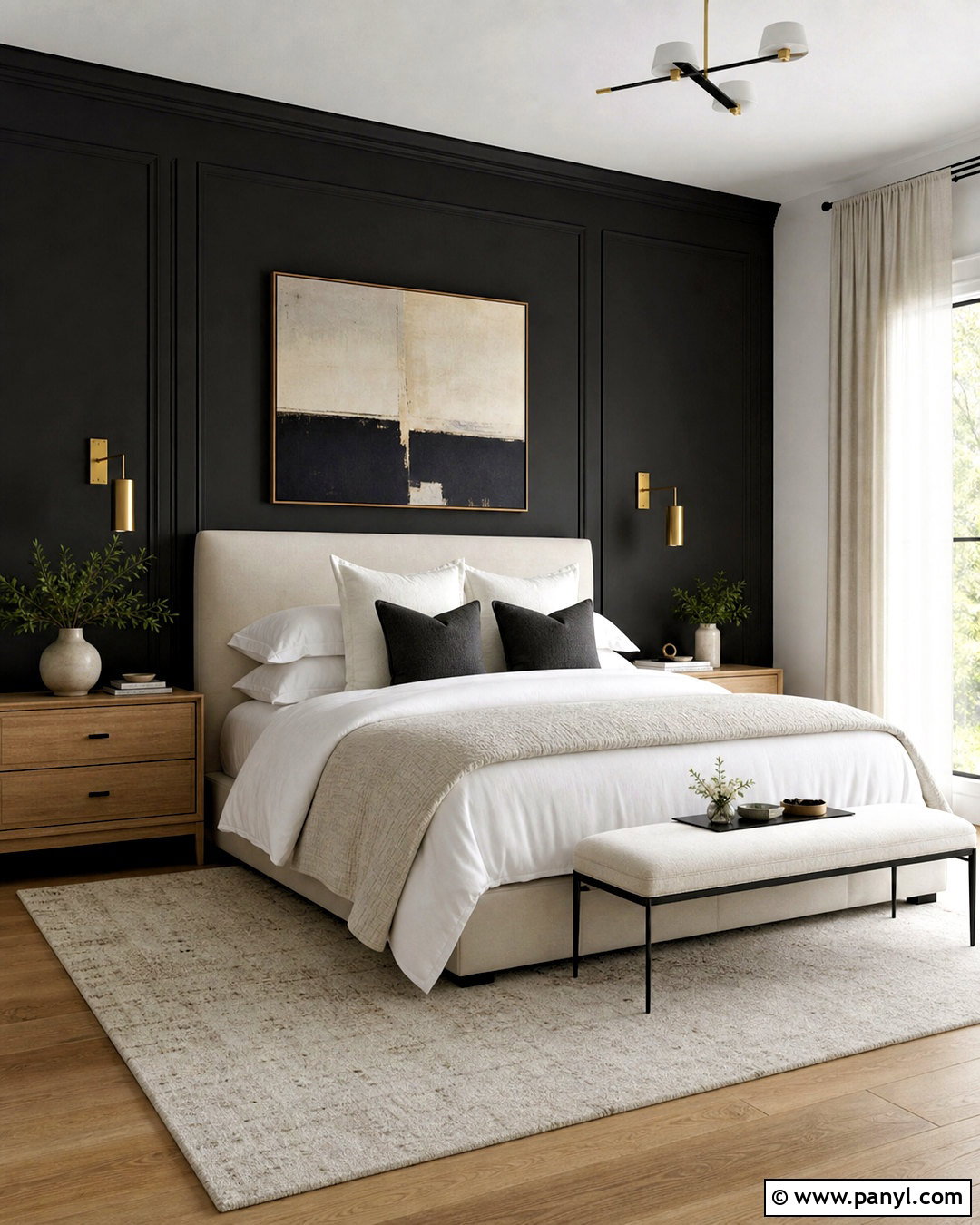 Black Wall Bedroom With White Bedding - 20 black wall room ideas
