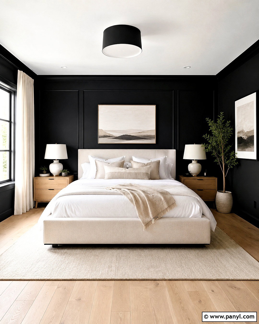 Black Wall Bedroom With White Bedding - 20 dark wall bedroom ideas