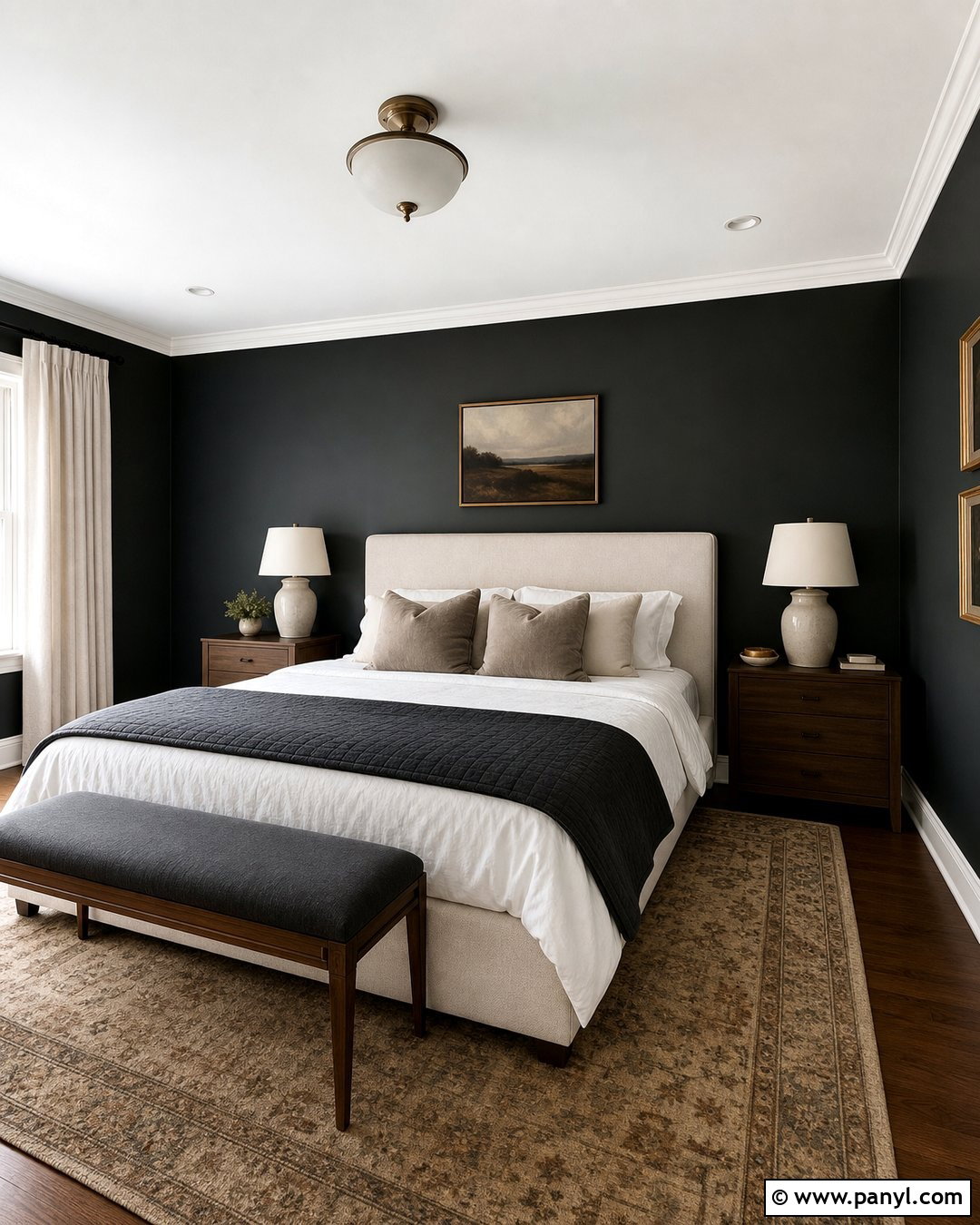 Black Wall Bedroom With White Trim - 20 Black Wall With White Trim Ideas