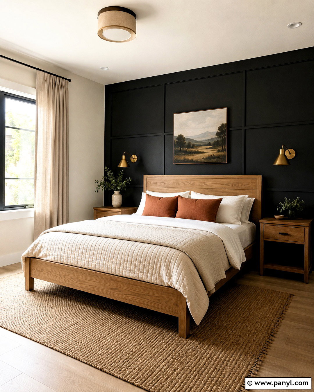 Black Wall Bedroom With Wood Furniture - 20 black wall ideas