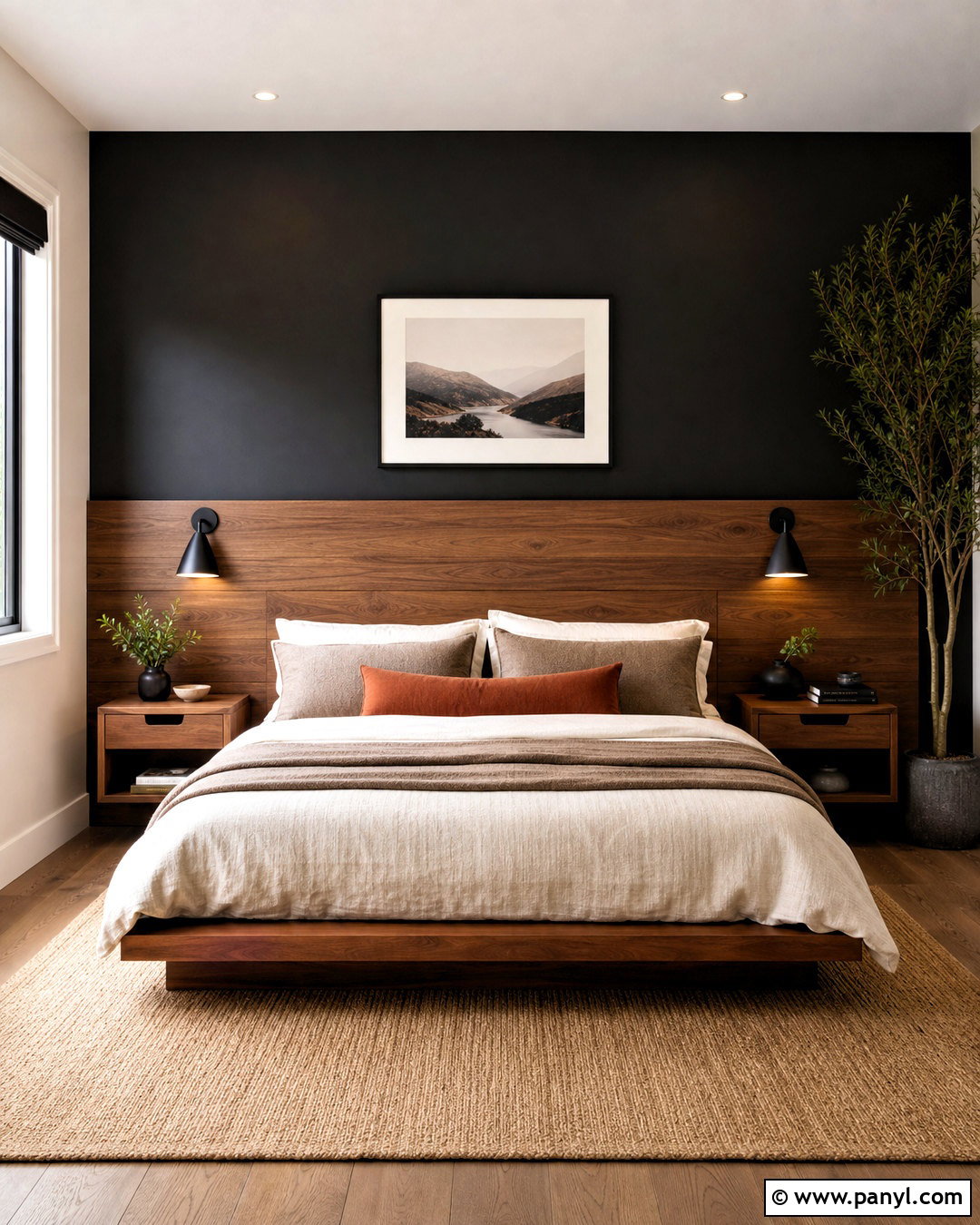 Black Wall Bedroom With Wood Headboard - 20 black wall with wood accents