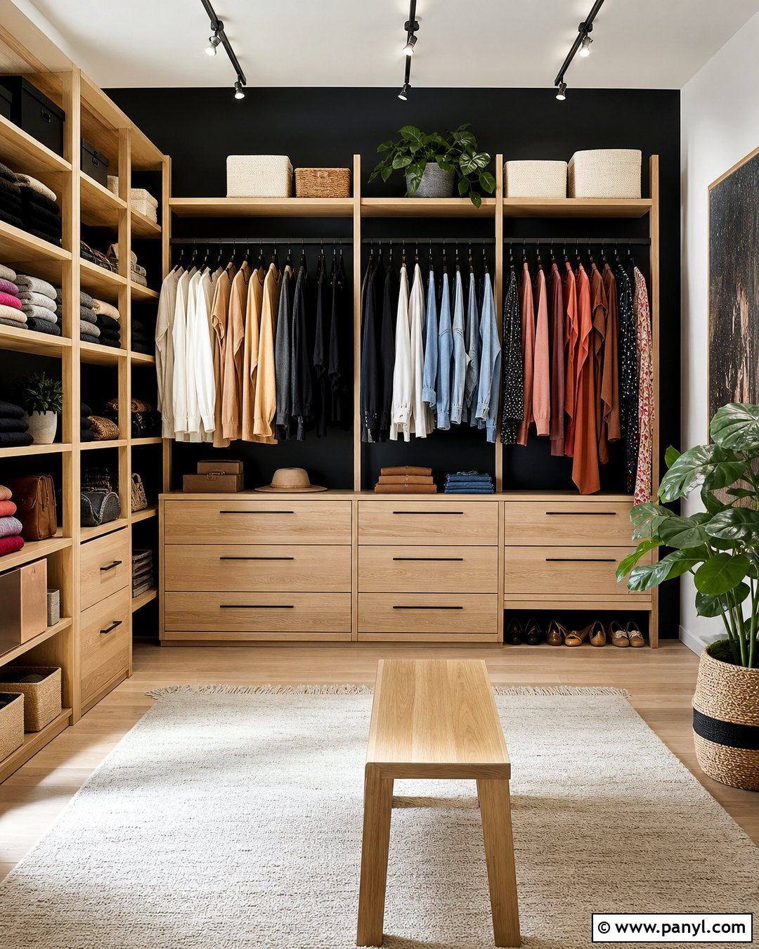 Black Wall Behind Open Closet Shelving - 20 Black Accent Wall Closet Ideas