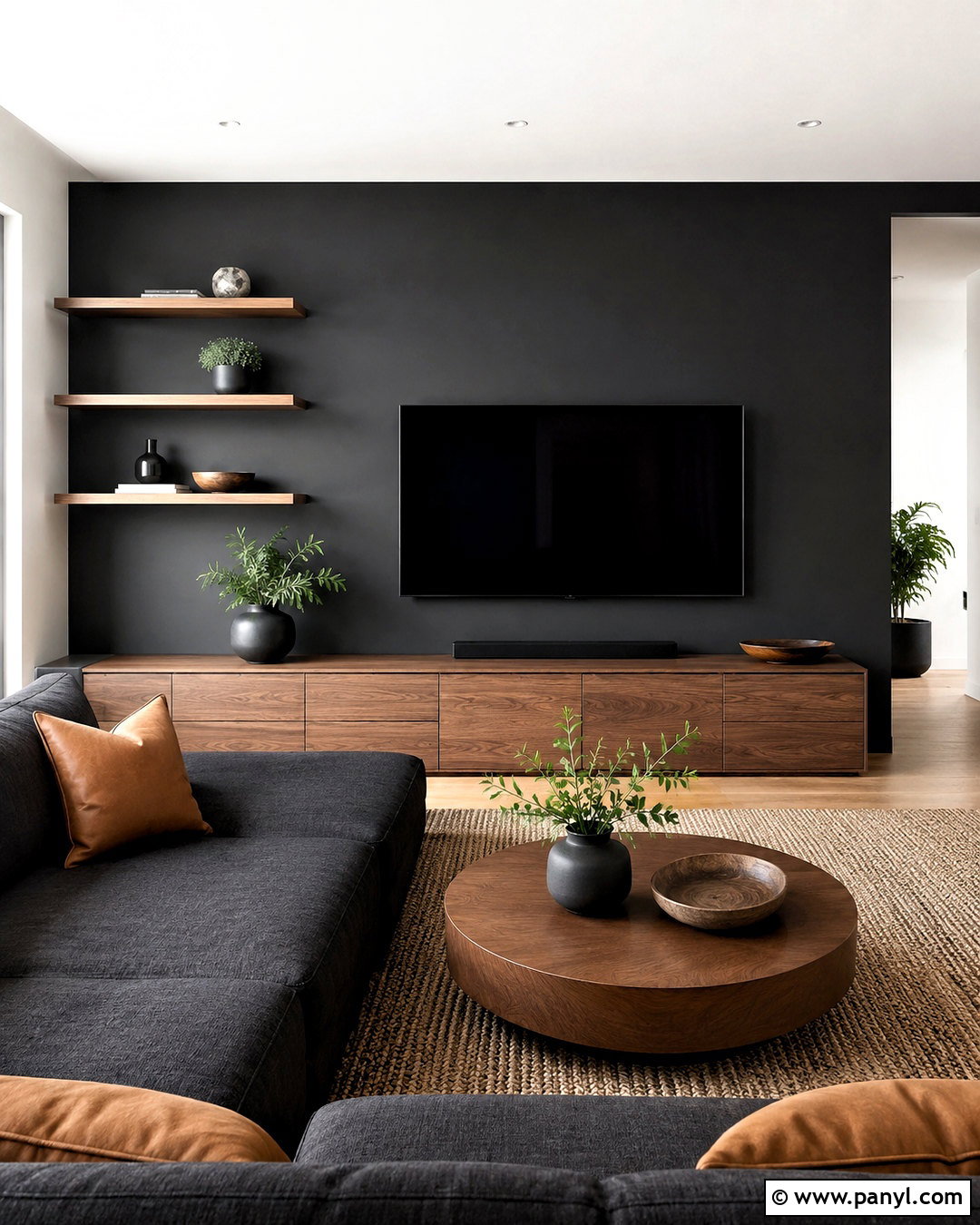 Black Wall Behind TV - 20 black living room wall ideas