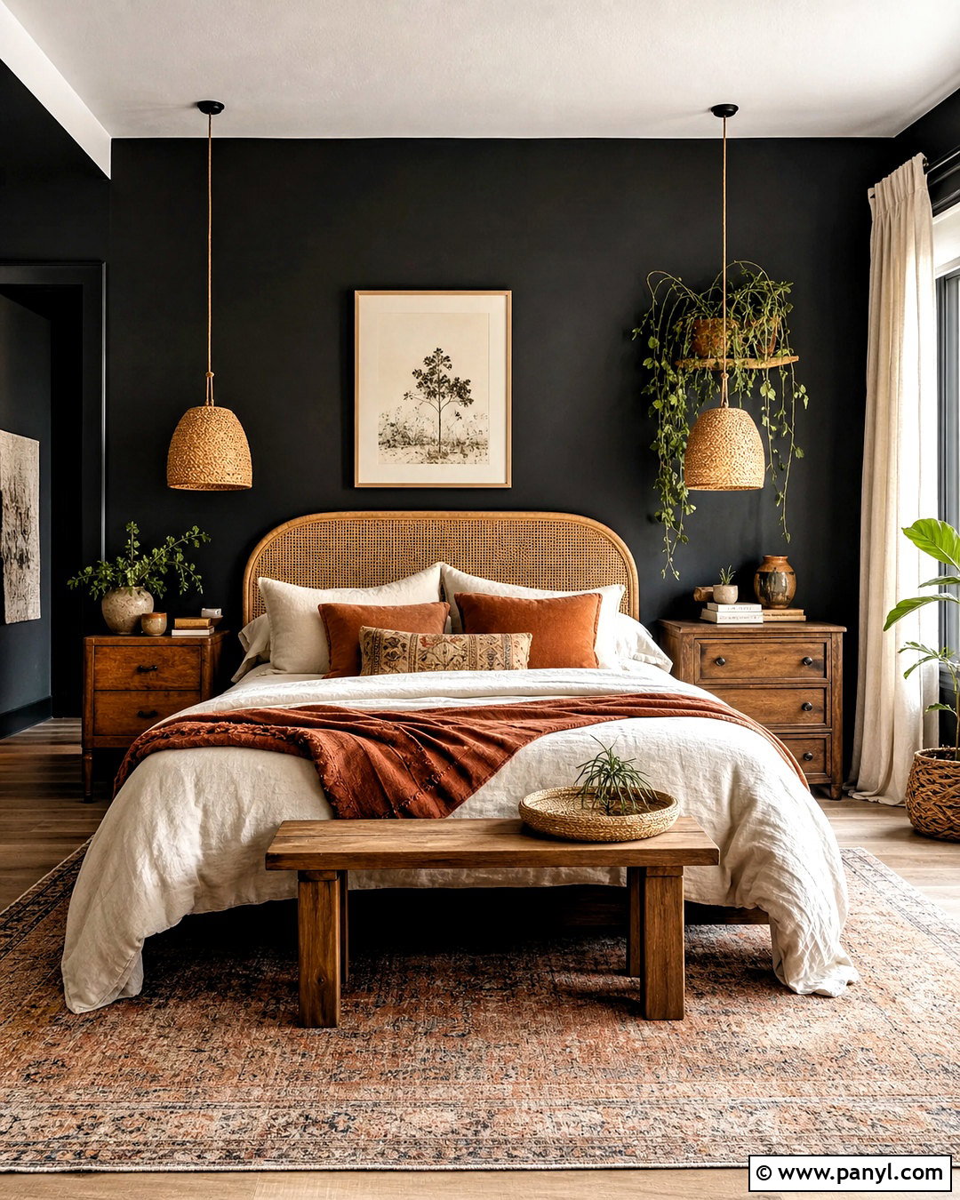 Black Wall Boho Bedroom - 20 black wall room ideas