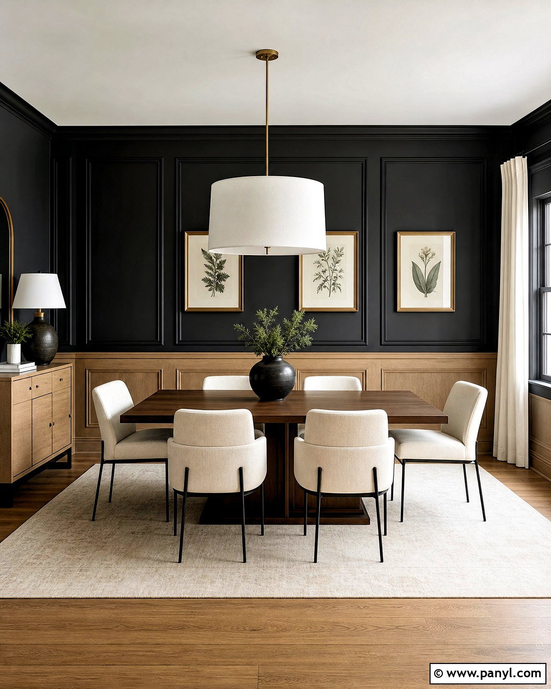 Black Wall Dining Room With Wood Paneling - 20 black wall with wood accents