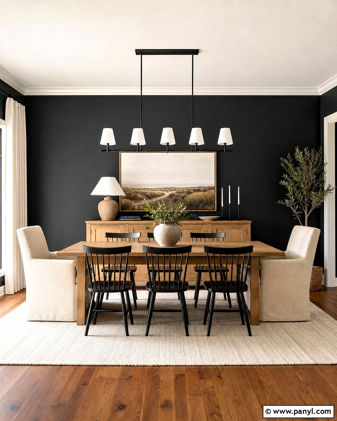 Black Wall Dining Room With Wood Table - 20 black wall with wood accents