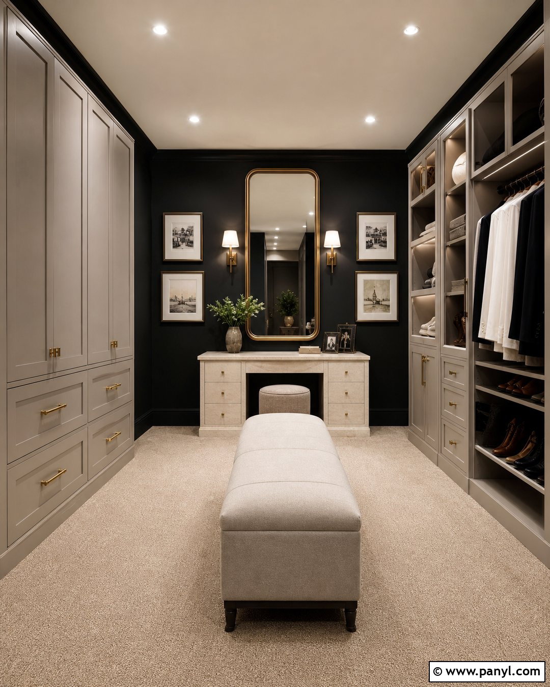 Black Wall Dressing Room With Beige Carpet - 20 Black Wall Dressing Room Ideas