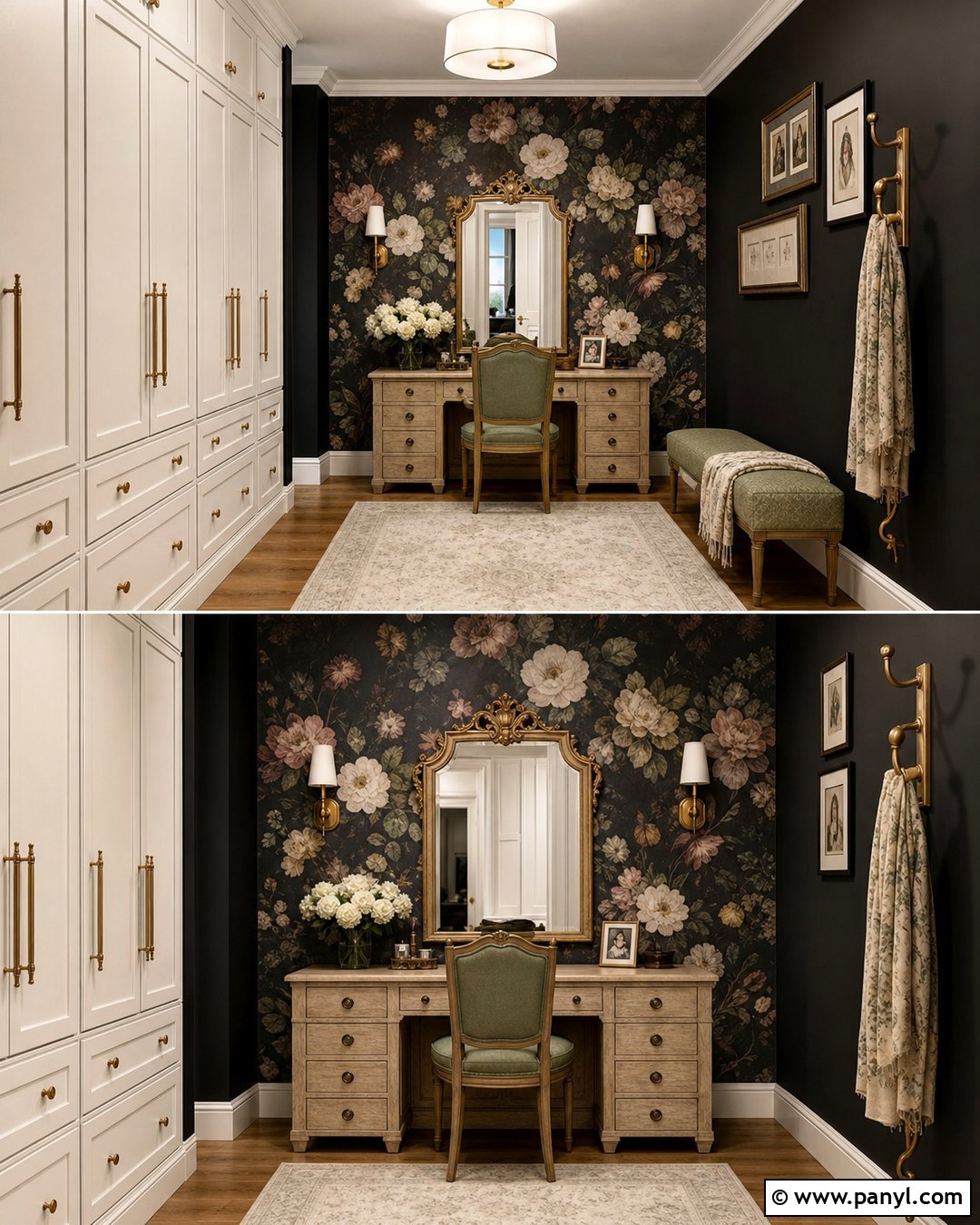 Black Wall Dressing Room With Floral Wallpaper - 20 Black Wall Dressing Room Ideas