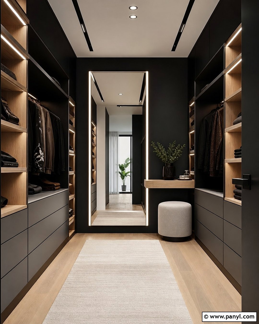 Black Wall Dressing Room With Full-Length Mirror - 20 Black Wall Dressing Room Ideas