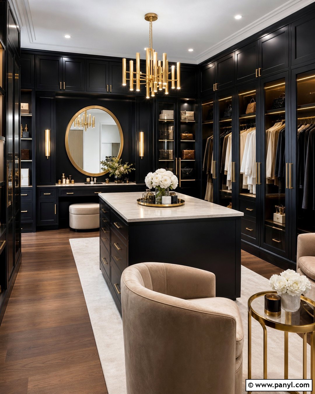Black Wall Dressing Room With Gold Accents - 20 Black Wall Dressing Room Ideas
