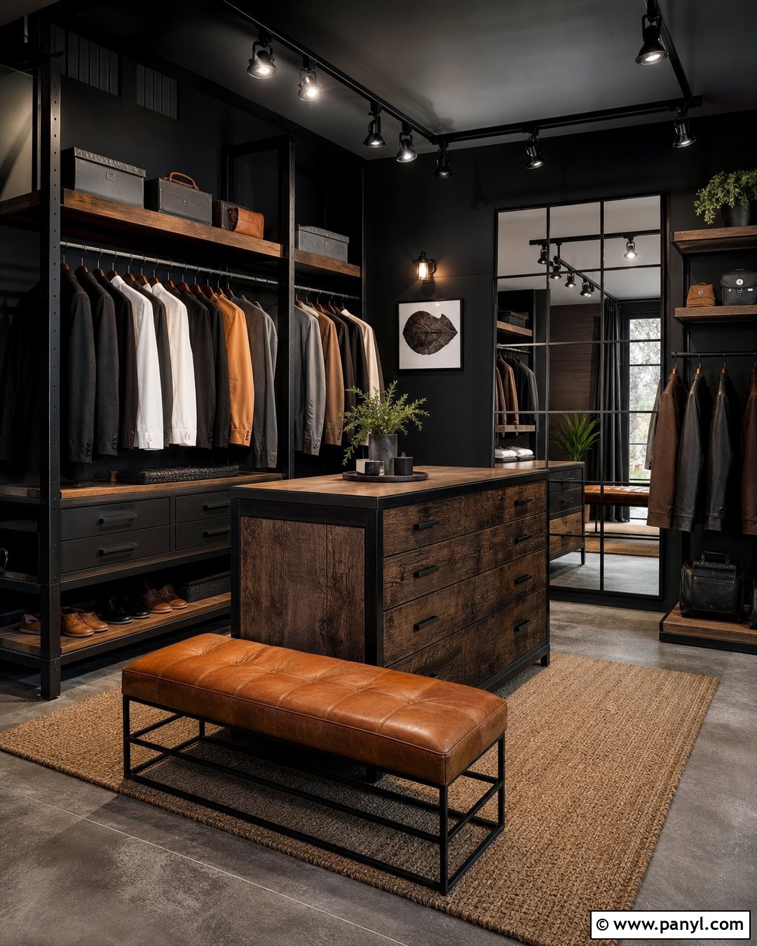 Black Wall Dressing Room With Industrial Decor - 20 Black Wall Dressing Room Ideas