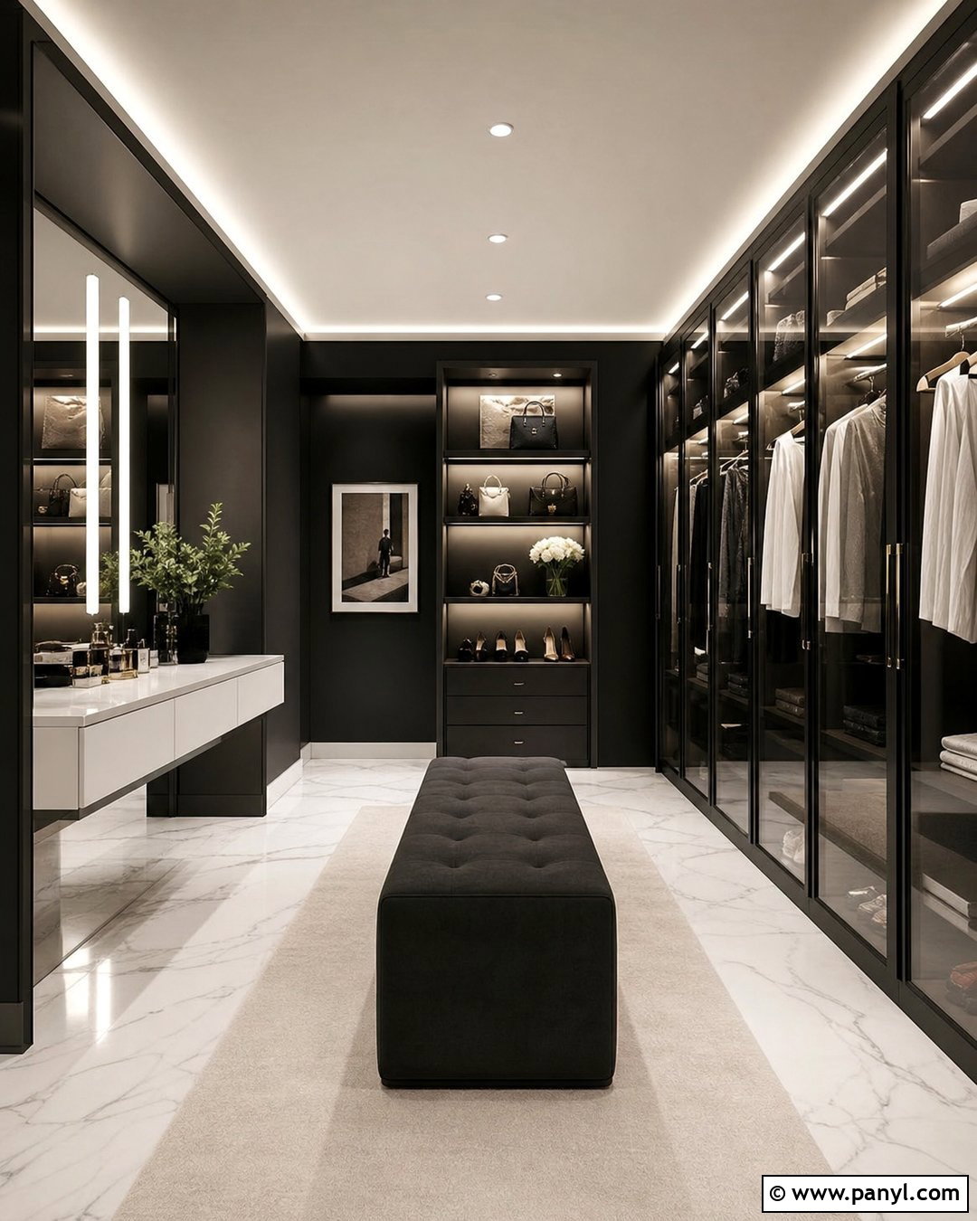 Black Wall Dressing Room With Marble Flooring - 20 Black Wall Dressing Room Ideas