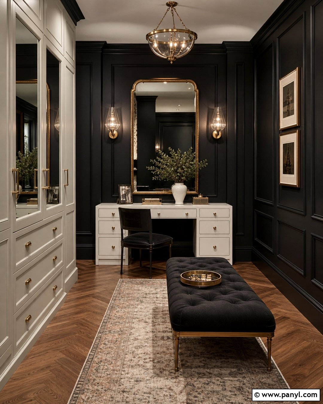 Black Wall Dressing Room With Panel Molding - 20 Black Wall Dressing Room Ideas