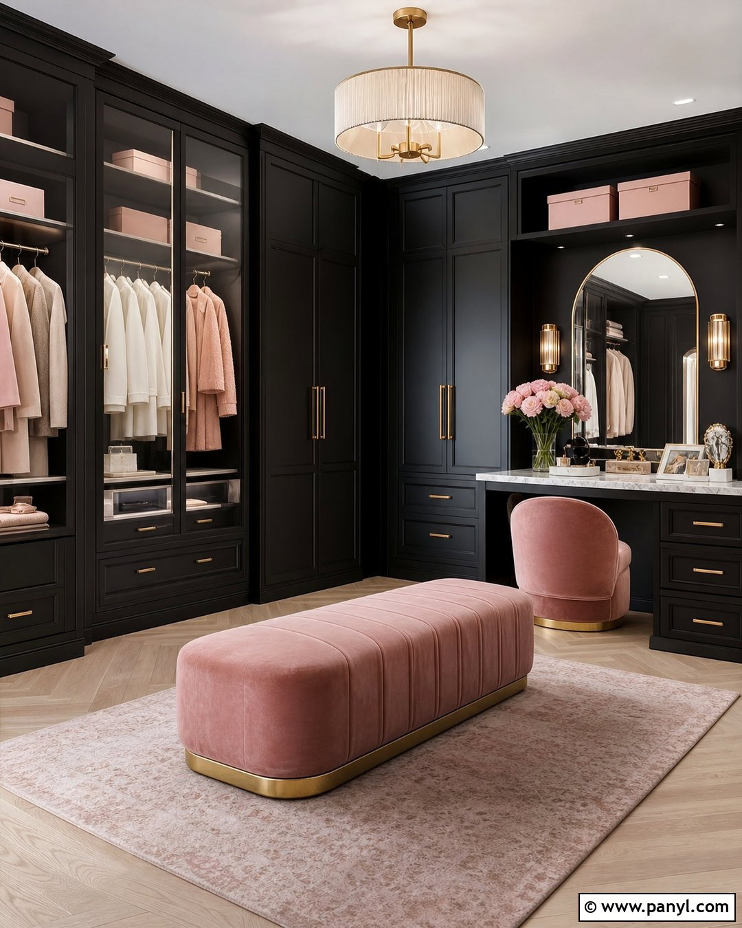 Black Wall Dressing Room With Pink Decor - 20 Black Wall Dressing Room Ideas
