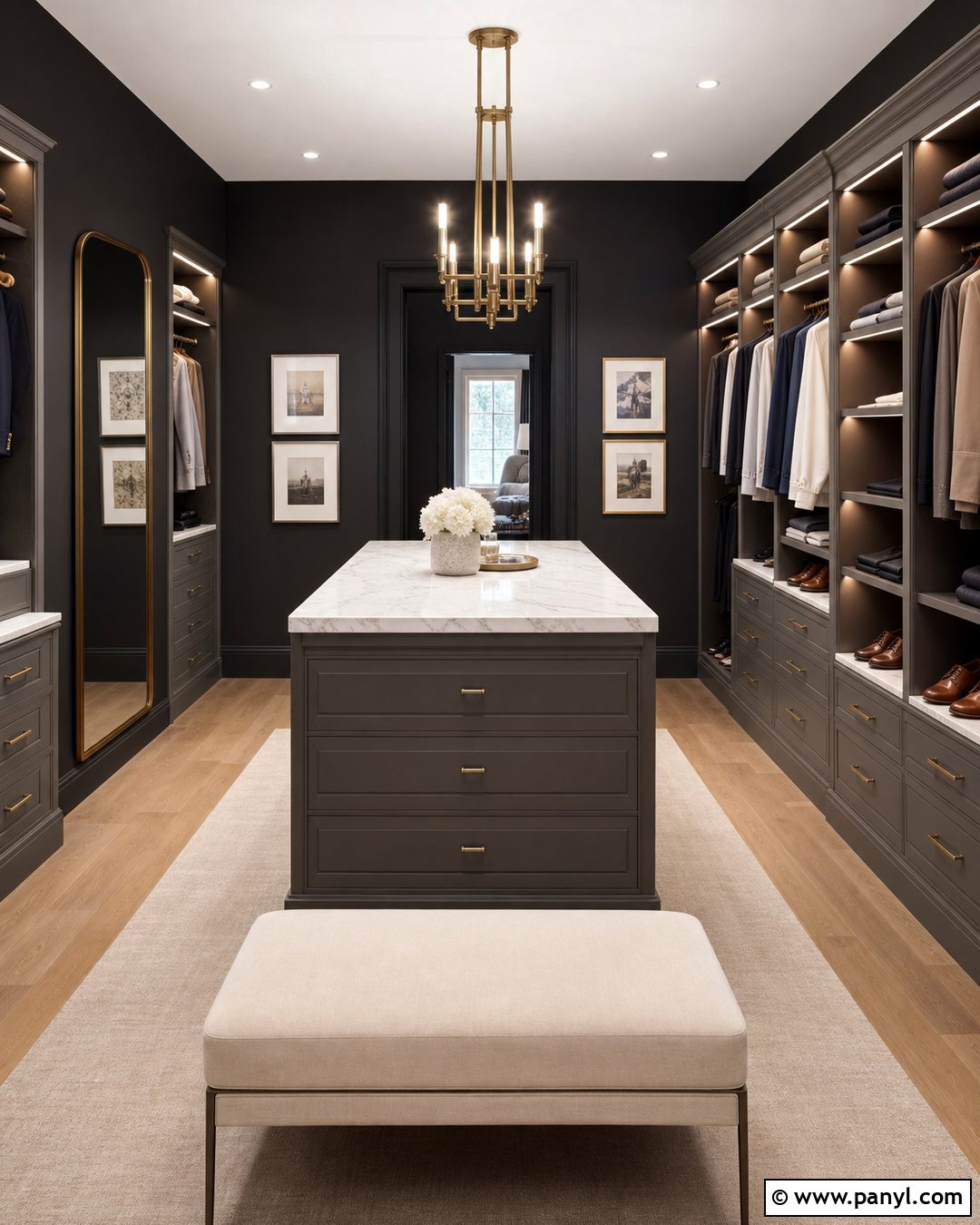 Black Wall Dressing Room With Storage Island - 20 Black Wall Dressing Room Ideas