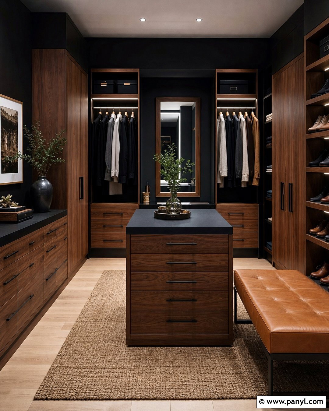 Black Wall Dressing Room With Wood Cabinets - 20 Black Wall Dressing Room Ideas