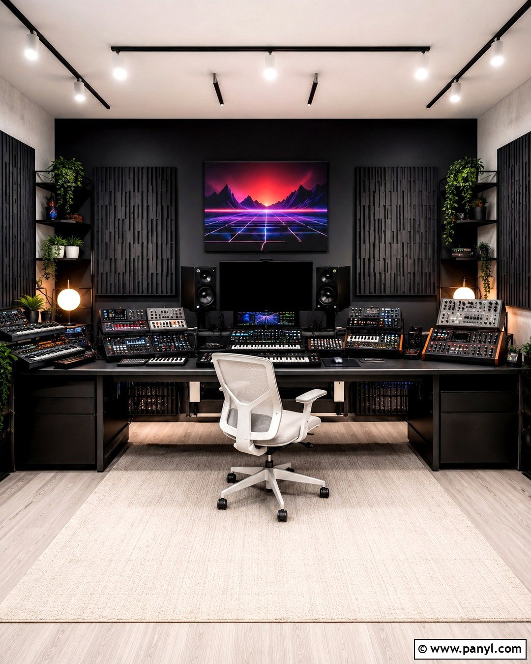 Black Wall Electronic Music Studio - 20 Black Wall Music Room Ideas