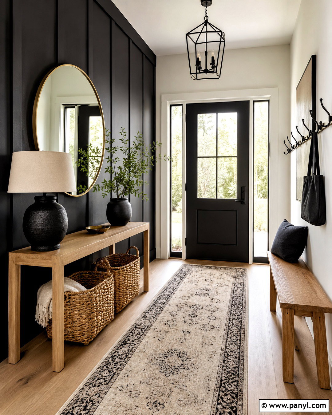 Black Wall Entryway With Storage - 20 black wall aesthetic ideas