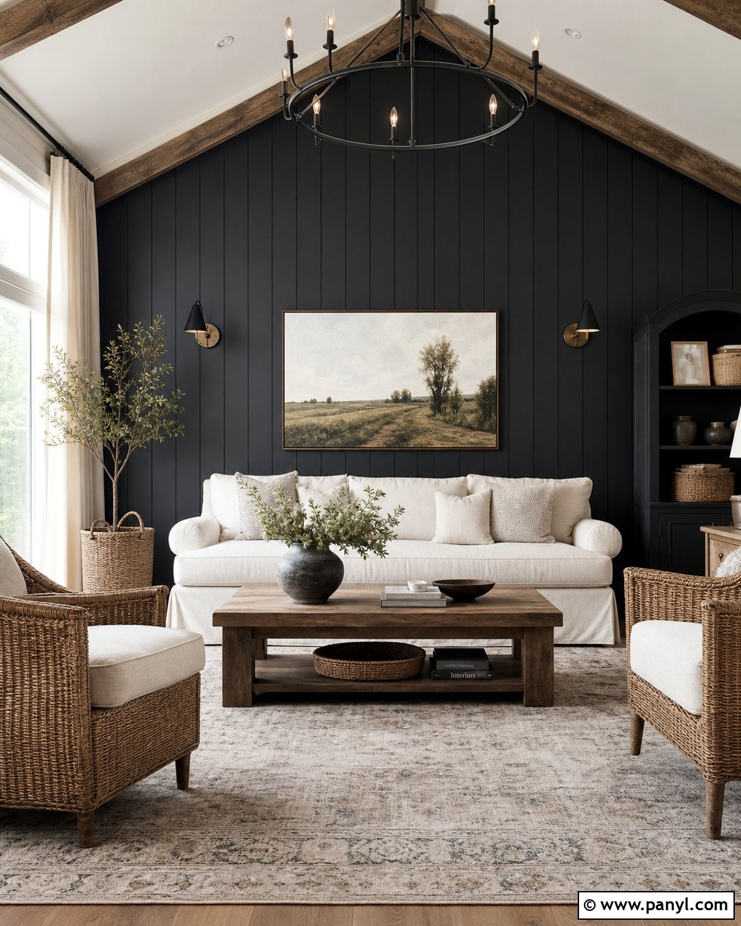 Black Wall Farmhouse Living Room - 30 Black Wall Paint Ideas