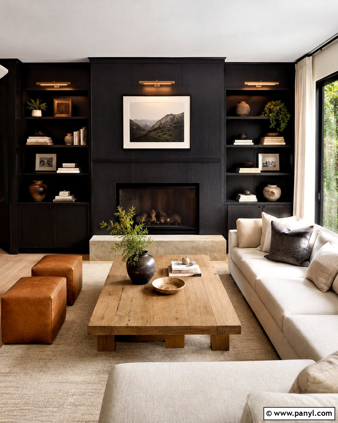 Black Wall Fireplace With Built-Ins - 20 black wall aesthetic ideas