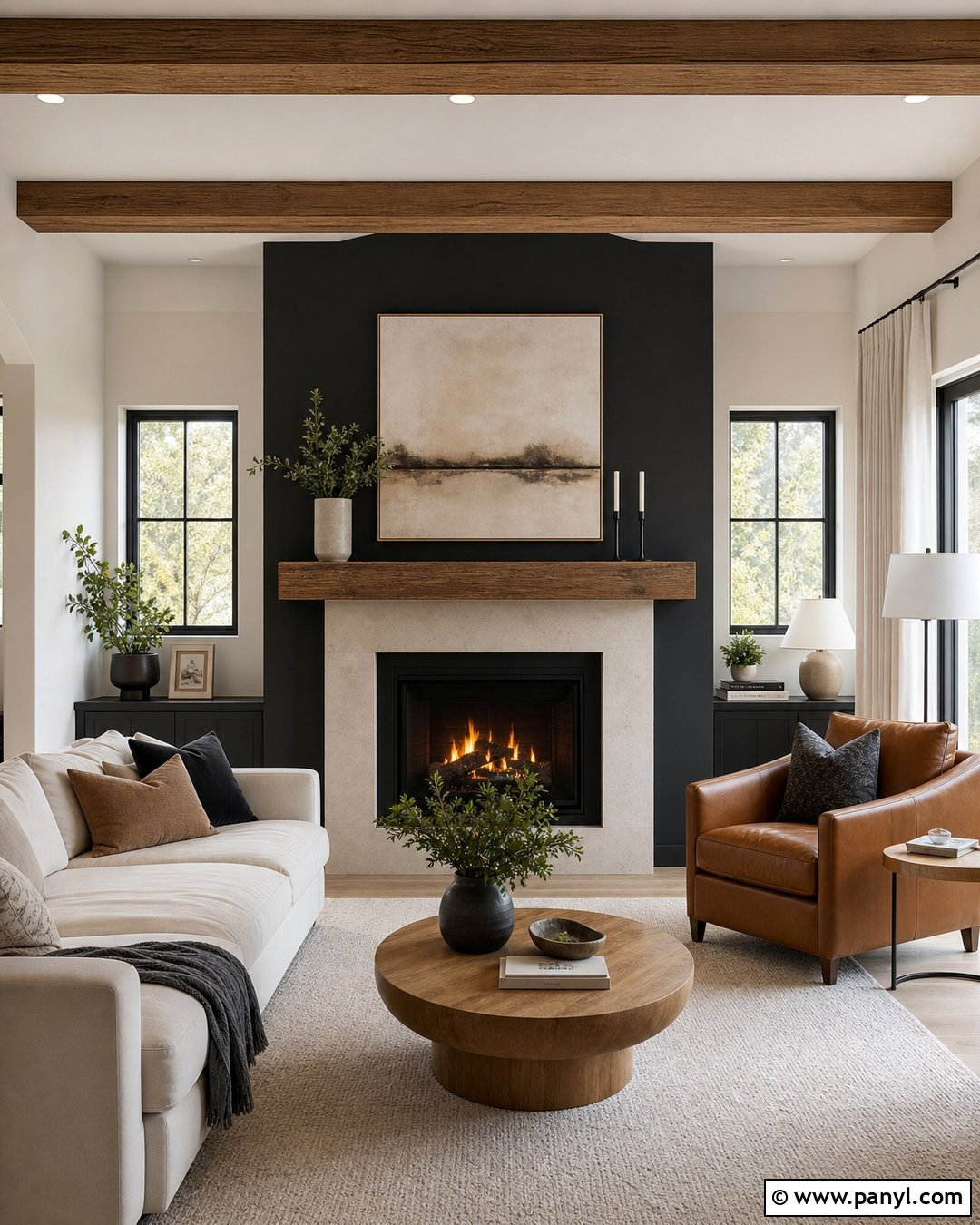 Black Wall Fireplace With Stone Surround - 30 Black Wall Interior Ideas