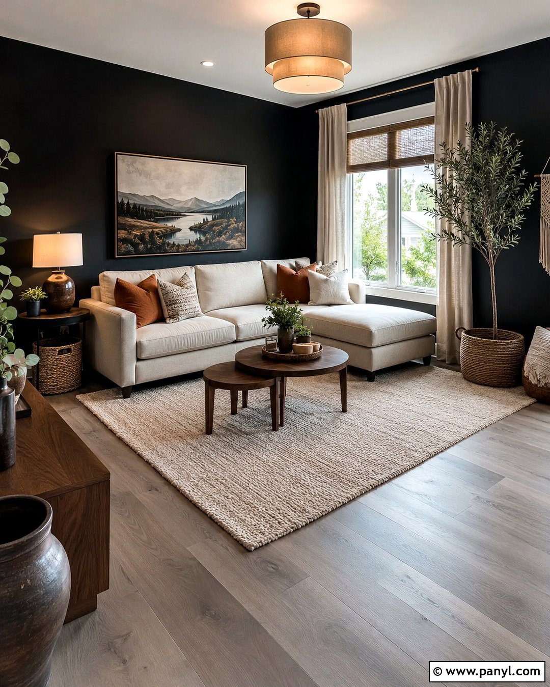 Black Wall Grey Floor Cozy Living Room - 20 Black Wall Grey Floor Ideas