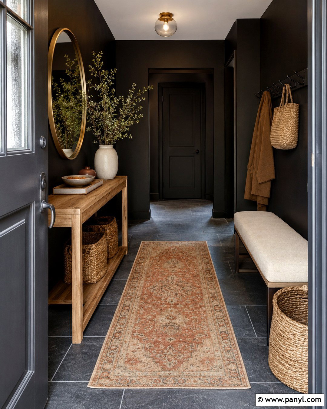 Black Wall Grey Floor Entryway - 20 Black Wall Grey Floor Ideas