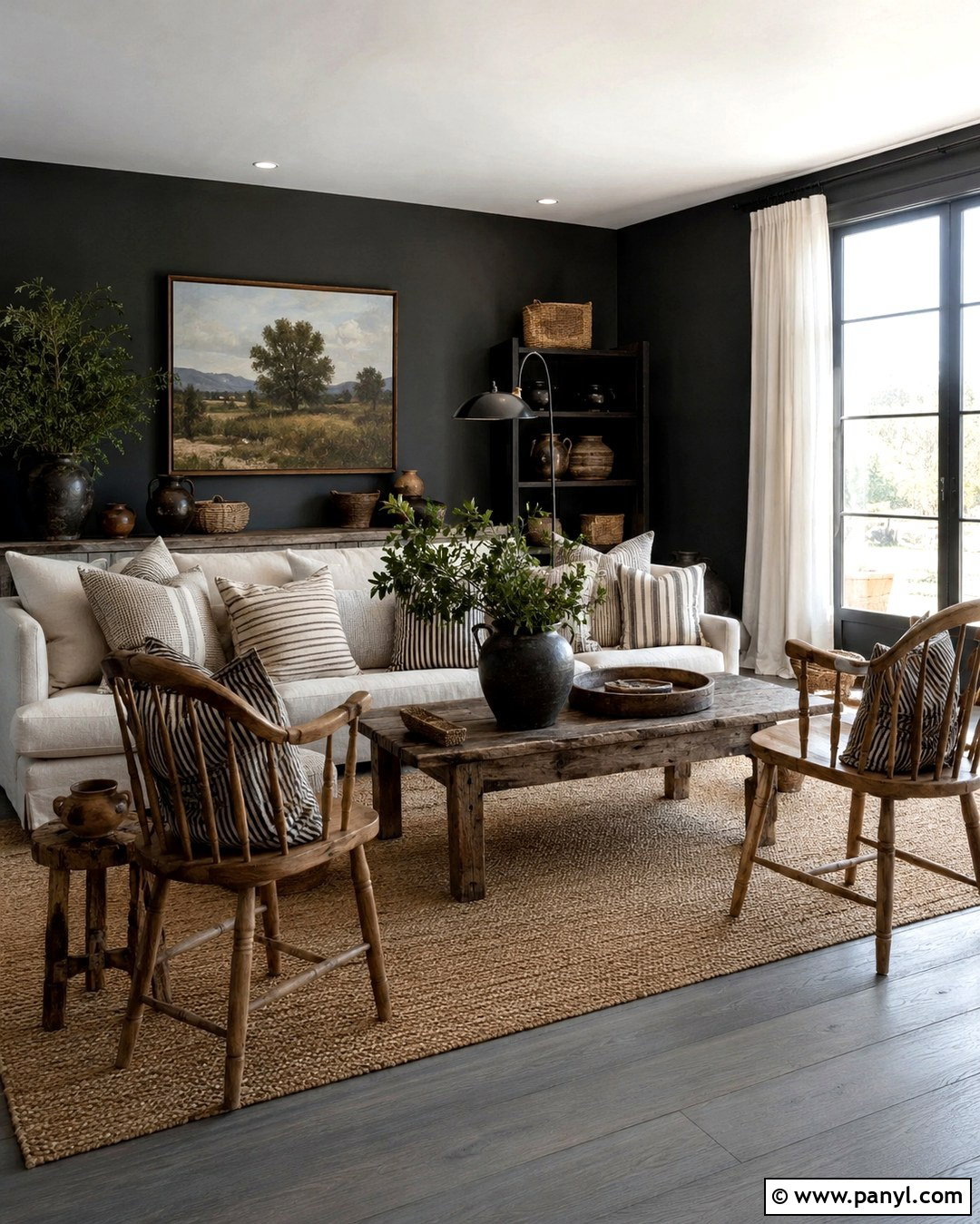 Black Wall Grey Floor Farmhouse Room - 20 Black Wall Grey Floor Ideas