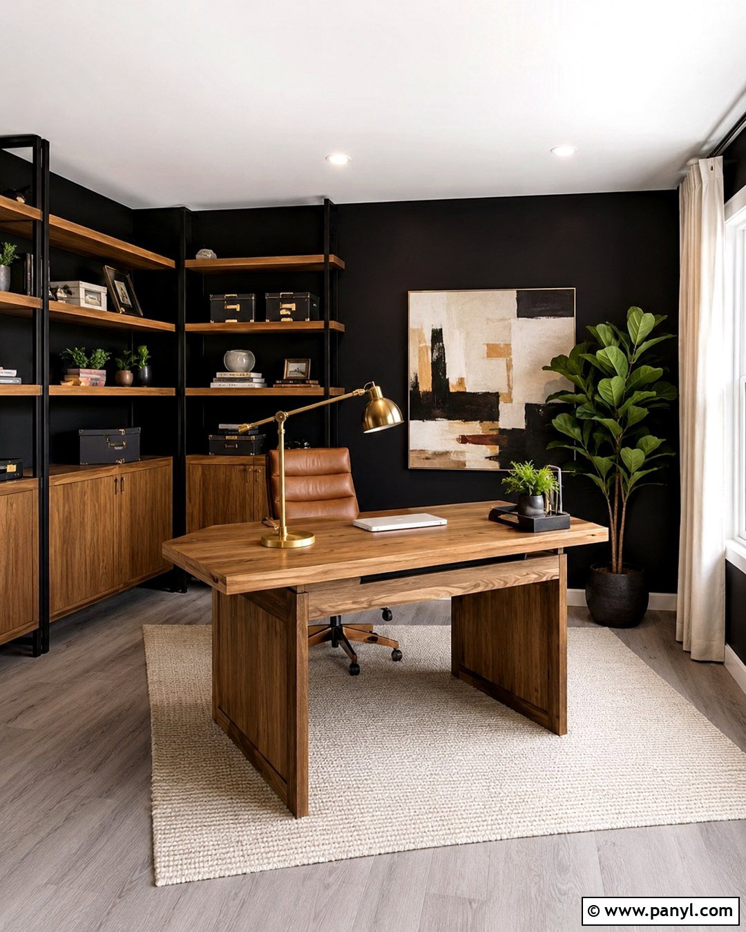 Black Wall Grey Floor Home Office - 20 Black Wall Grey Floor Ideas