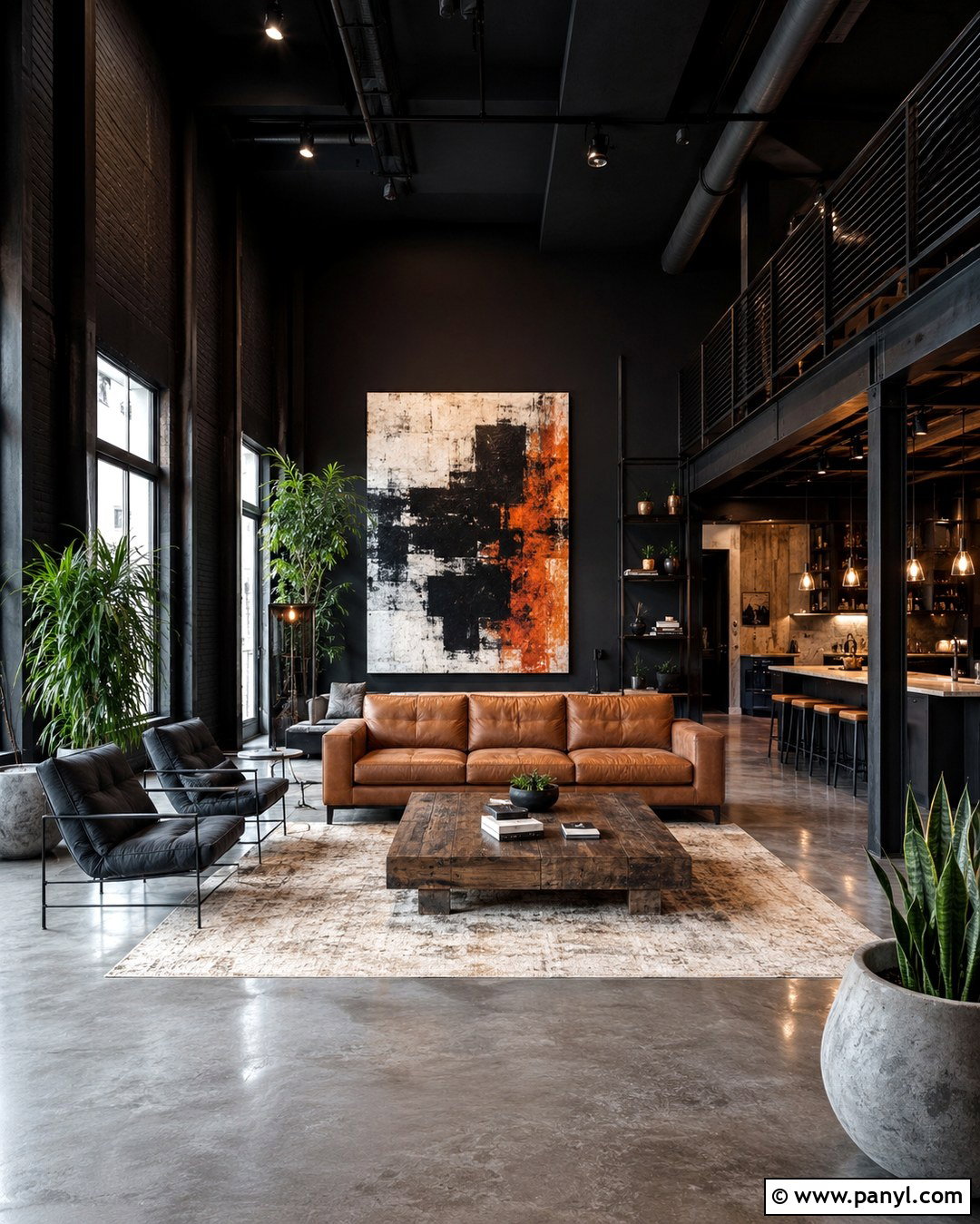 Black Wall Grey Floor Industrial Loft - 20 Black Wall Grey Floor Ideas