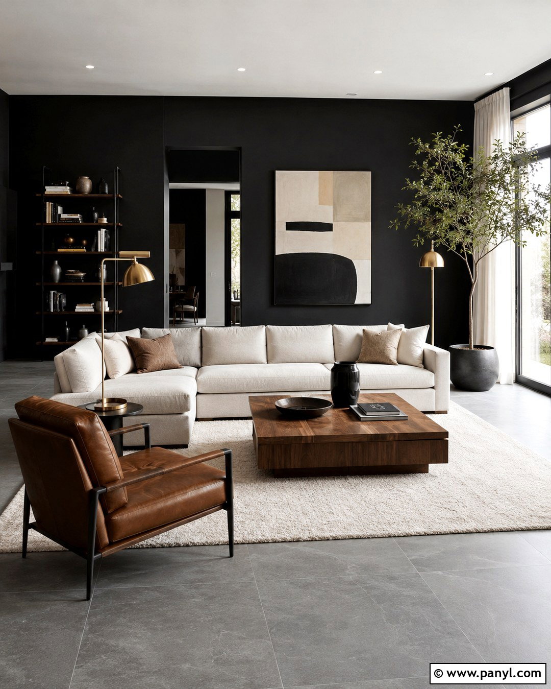 Black Wall Grey Floor Modern Living Room - 20 Black Wall Grey Floor Ideas