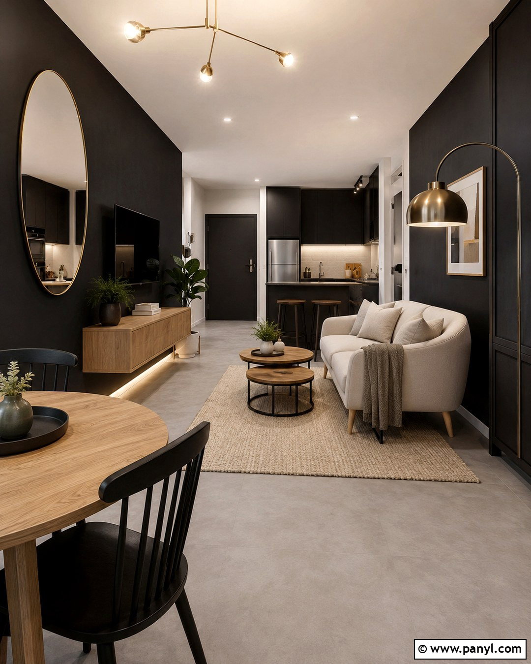 Black Wall Grey Floor Small Apartment - 20 Black Wall Grey Floor Ideas
