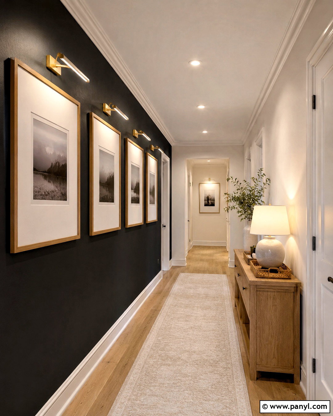 Black Wall Hallway With Picture Frames - 20 black wall ideas